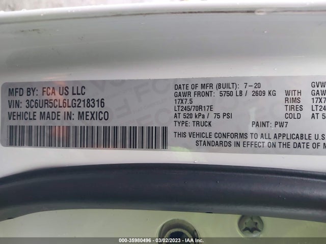 RAM 2500 Tradesman 2020 3C6UR5CL6LG218316 Image 9