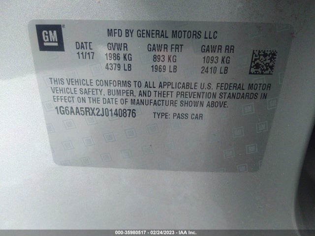 1G6AA5RX2J0140876 Cadillac Ats Sedan Rwd