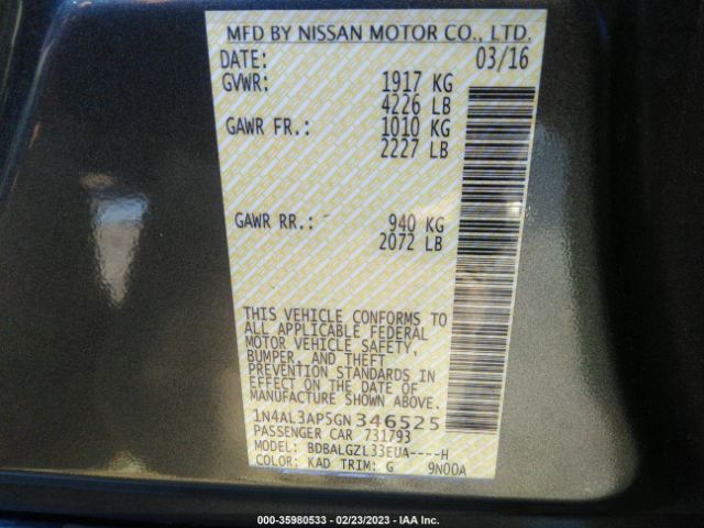 1N4AL3AP5GN346525 Nissan Altima 2.5 S