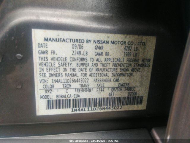 1N4AL11D26N445022 Nissan Altima 2.5 S