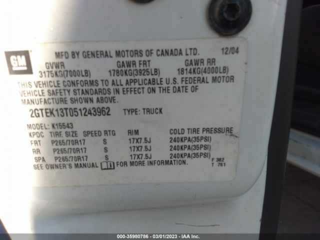 2GTEK13T051243962 GMC Sierra 1500 Sle