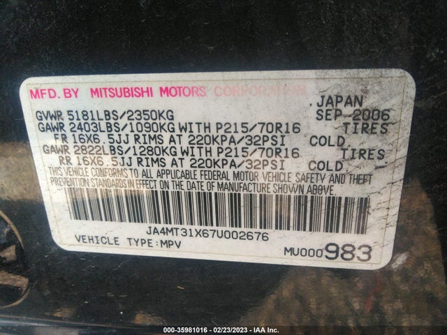 JA4MT31X67U002676 Mitsubishi Outlander Ls
