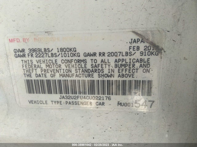 JA32U2FU4CU022176 Mitsubishi LANCER ES