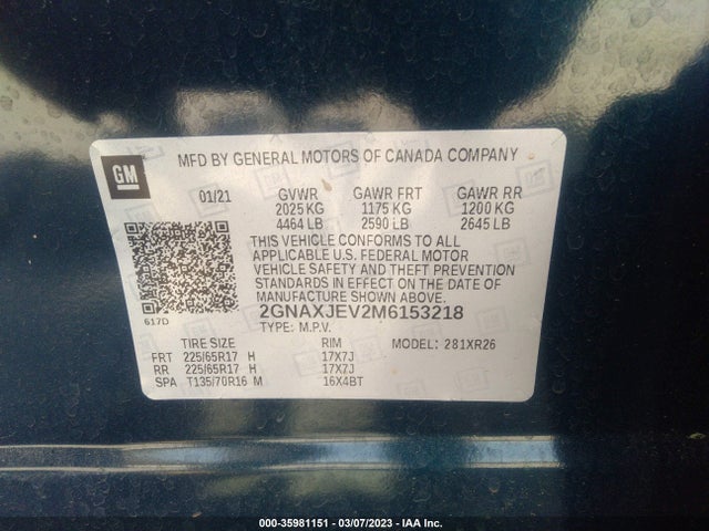 Chevrolet EQUINOX LT 2021 2GNAXJEV2M6153218 Image 9