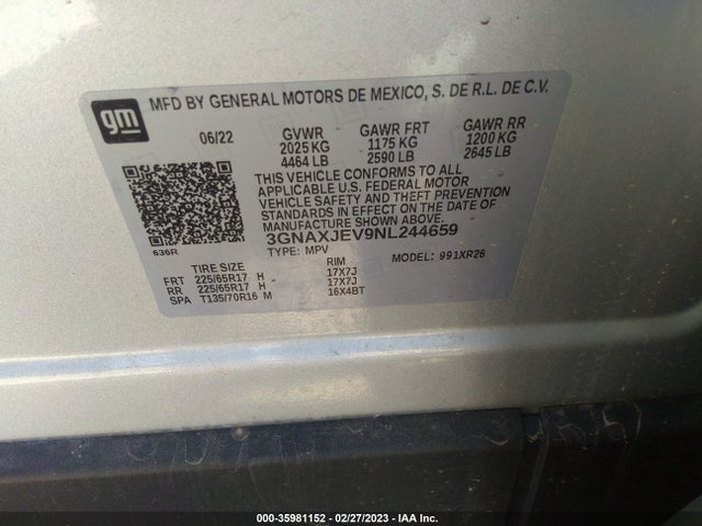 Chevrolet EQUINOX LT 2022 3GNAXJEV9NL244659 Image 9