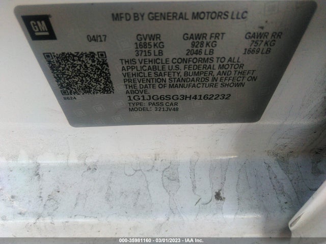 Chevrolet SONIC LT 2017 1G1JG6SG3H4162232 Image 9