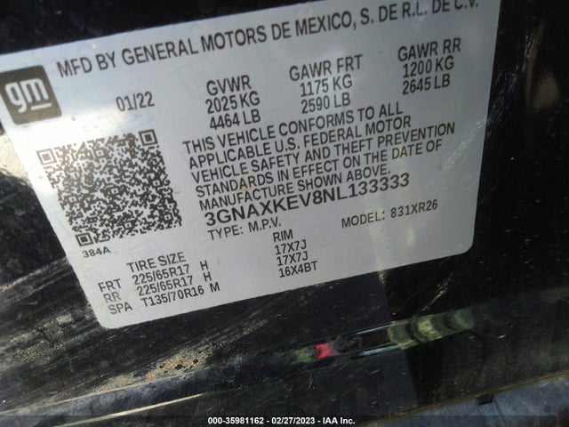 Chevrolet EQUINOX LT 2022 3GNAXKEV8NL133333 Image 9