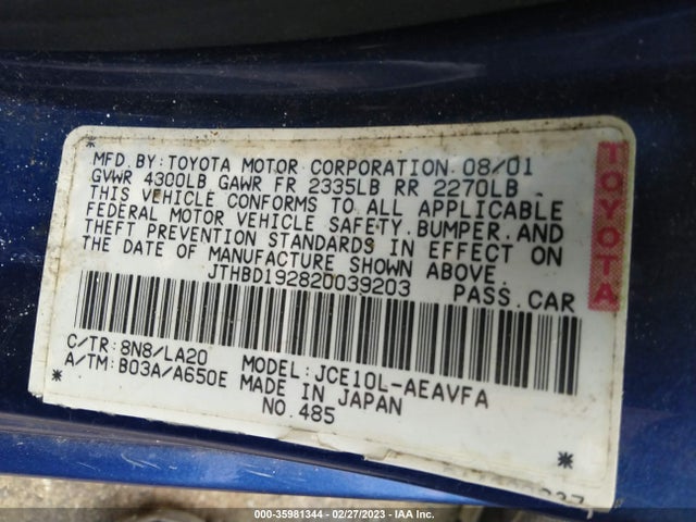 JTHBD192820039203 Lexus IS 300