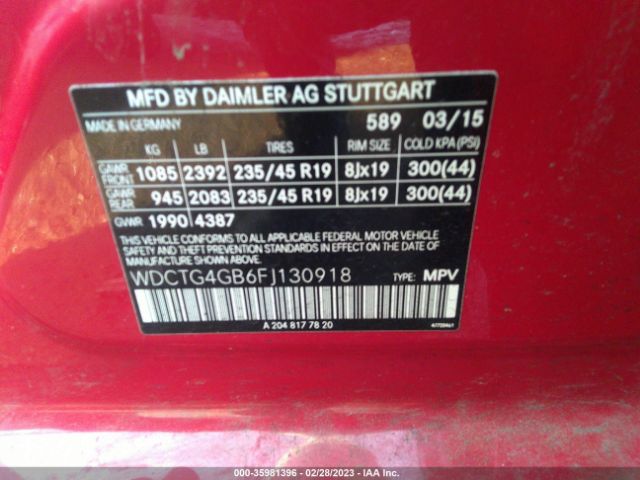 WDCTG4GB6FJ130918 Mercedes-Benz Gla-class Gla 250