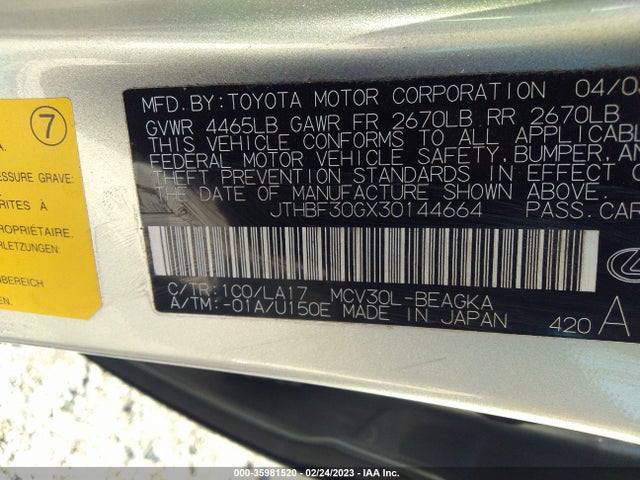 Lexus ES 300 2003 JTHBF30GX30144664 Image 10