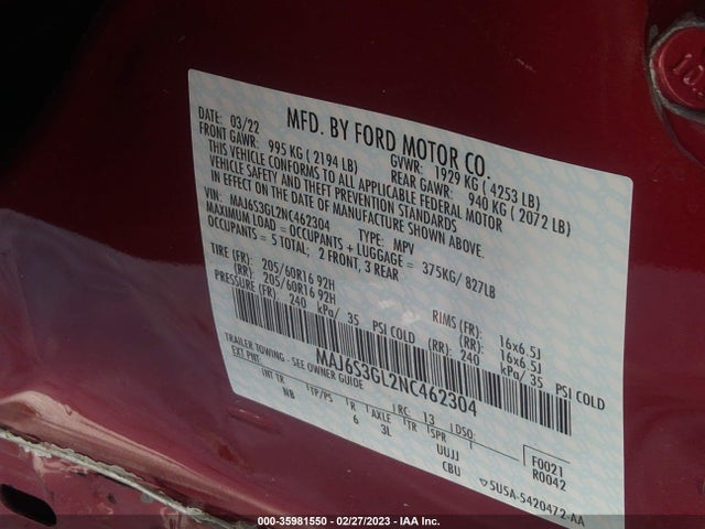 2022 Ford Ecosport, VIN: MAJ6S3GL2NC462304
