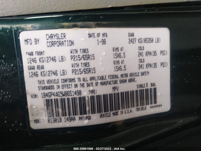 Dodge Grand Caravan 1998 1B4GP44G9WB651498 Image 10