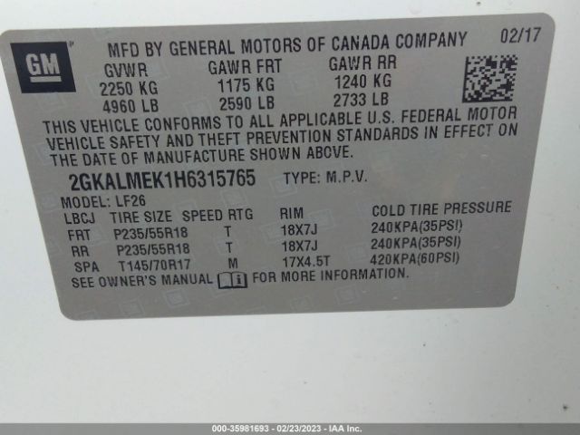 2GKALMEK1H6315765 GMC Terrain Sle