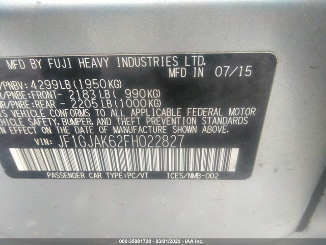 Subaru IMPREZA SEDAN 2015 JF1GJAK62FH022827 Image 9