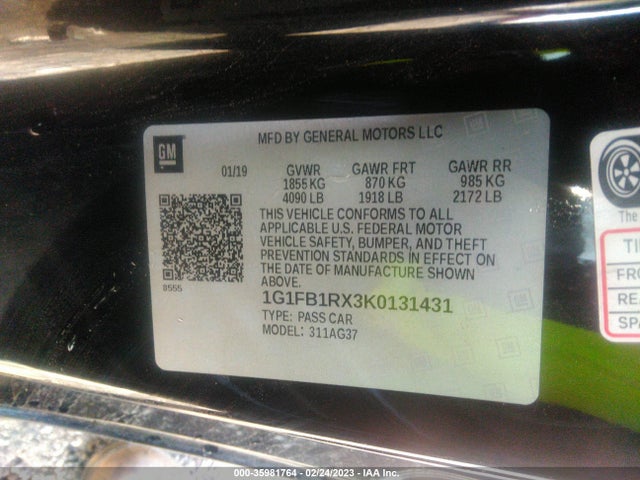 Chevrolet Camaro 1lt 2019 1G1FB1RX3K0131431 Image 9