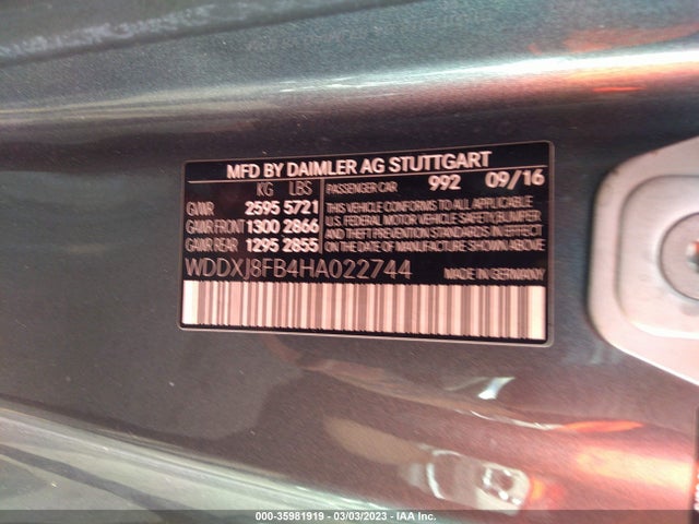 2017 Mercedes-Benz S-Class, VIN: WDDXJ8FB4HA022744