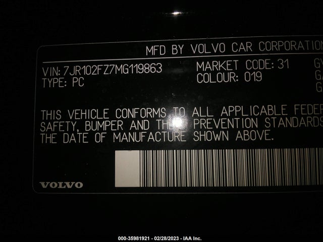 2021 Volvo S60, VIN: 7JR102FZ7MG119863