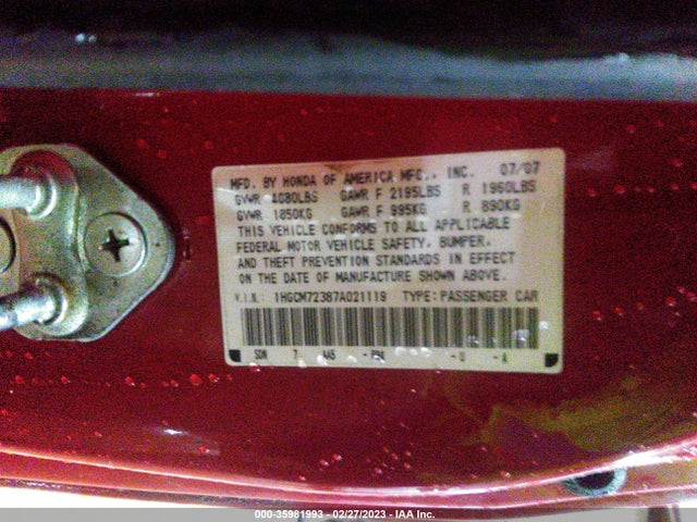 Honda Accord Cpe Lx 2007 1HGCM72387A021119 Image 10