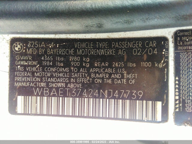 WBAET37424NJ47739 BMW 3 Series 325i