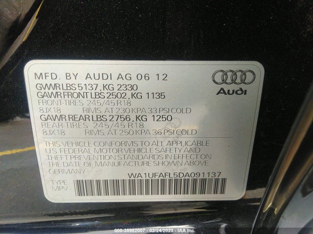 2013 AUDI ALLROAD PREMIUM PLUS VIN: WA1UFAFL5DA091137