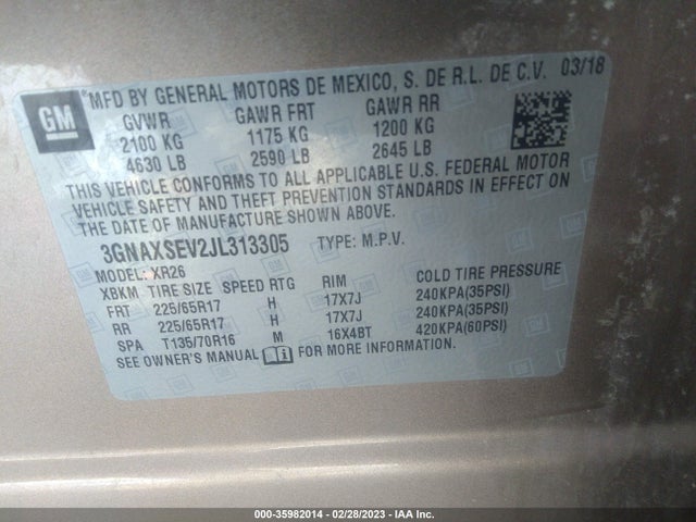 Chevrolet EQUINOX LT 2018 3GNAXSEV2JL313305 Image 11
