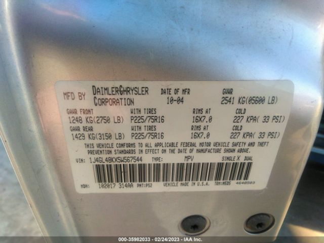 1J4GL48KX5W567544 Jeep Liberty Sport