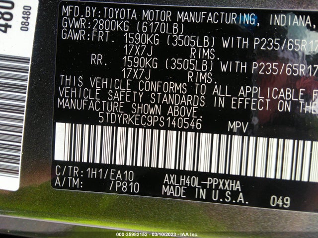 2023 Toyota Sienna, VIN: 5TDYRKEC9PS140546