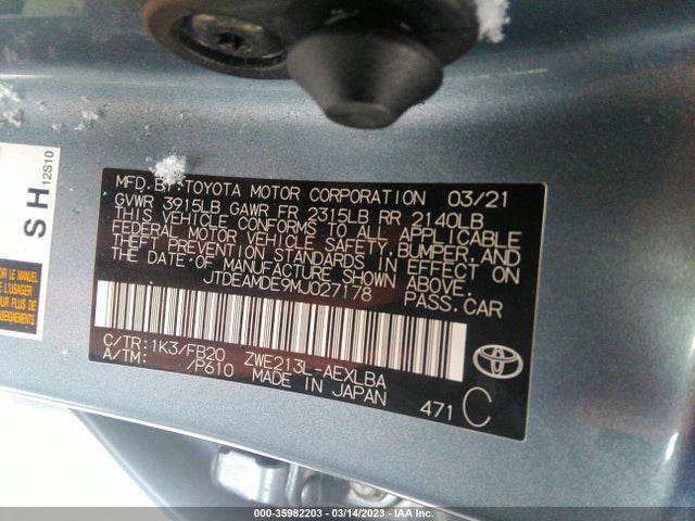 Toyota Corolla Hybrid Le 2021 JTDEAMDE9MJ027178 Image 9