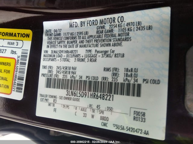 3LN6L5D91HR648221 Lincoln MKZ SELECT