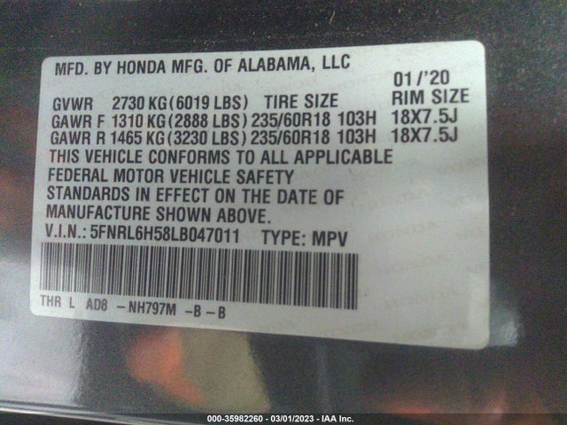 Honda ODYSSEY EX 2020 5FNRL6H58LB047011 Image 9