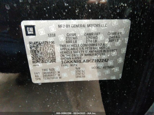 1GKKNRLA8KZ192242 GMC ACADIA SLE