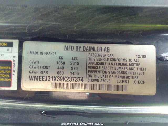 2009 SMART FORTWO PURE/PASSION/BRABUS VIN: WMEEJ31X39K237374