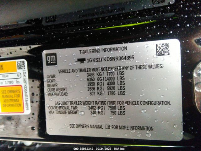 1GKS2FKD5NR364895 GMC Yukon Xl Sle