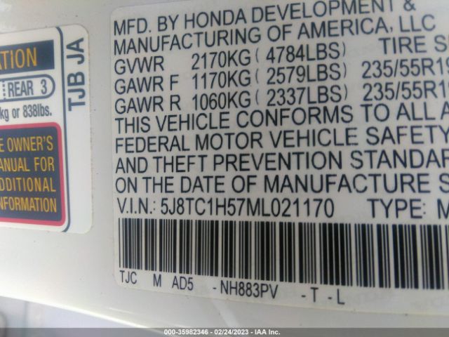 5J8TC1H57ML021170 Acura Rdx W/technology Package