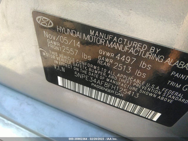 2015 HYUNDAI SONATA 2.4L SPORT VIN: 5NPE34AF8FH125413