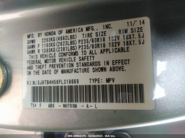 2015 Acura RDX, VIN: 5J8TB4H56FL018669