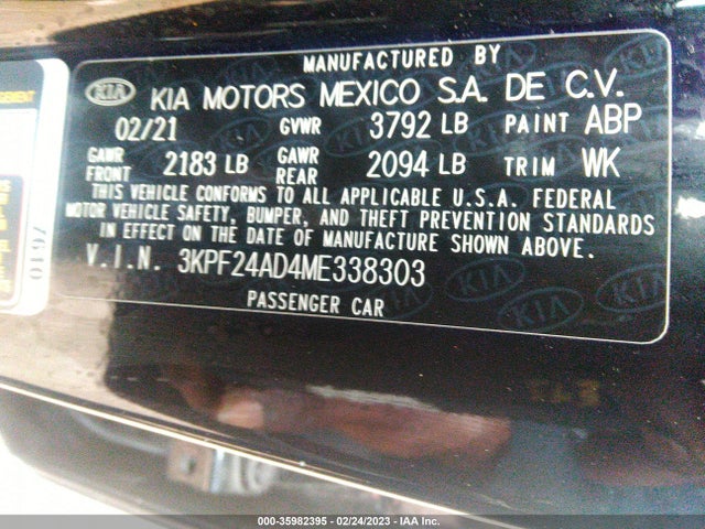 2021 Kia Forte, VIN: 3KPF24AD4ME338303