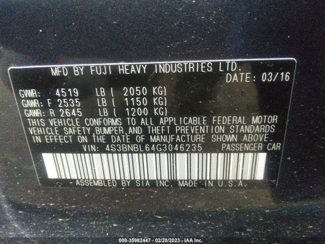 2016 Subaru Legacy, VIN: 4S3BNBL64G3046235
