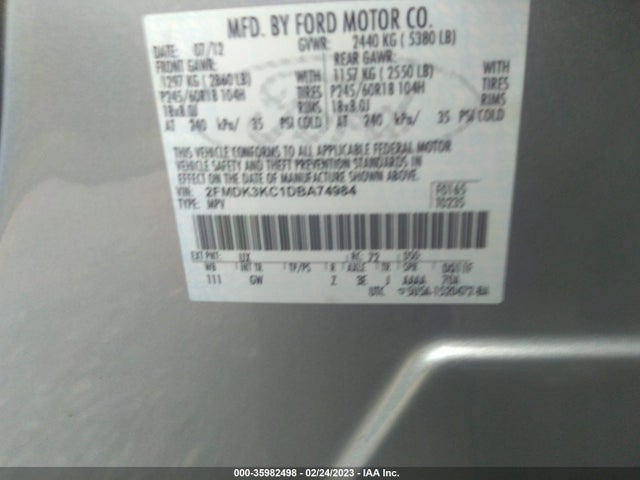 2013 FORD EDGE LIMITED VIN: 2FMDK3KC1DBA74984