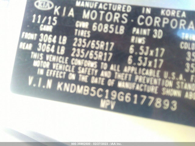 2016 KIA SEDONA LX VIN: KNDMB5C19G6177893