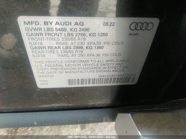 2022 Audi Q5, VIN: WA1EAAFY5N2125863