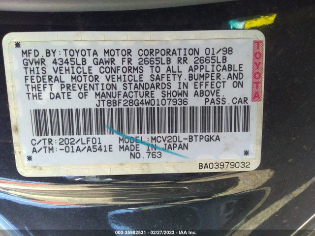 JT8BF28G4W0107936 Lexus ES 300 LUXURY SPORT SDN