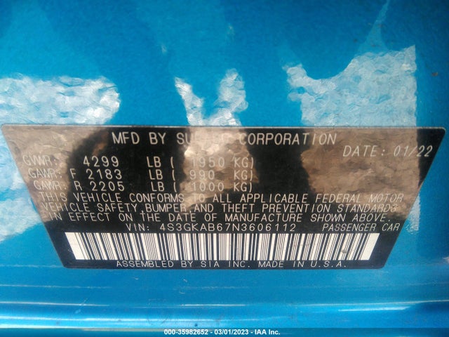 2022 Subaru Impreza, VIN: 4S3GKAB67N3606112