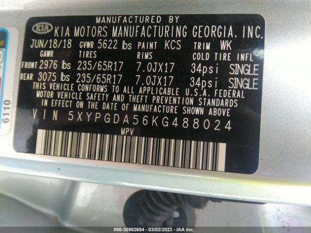 5XYPGDA56KG488024 KIA Sorento Lx V6