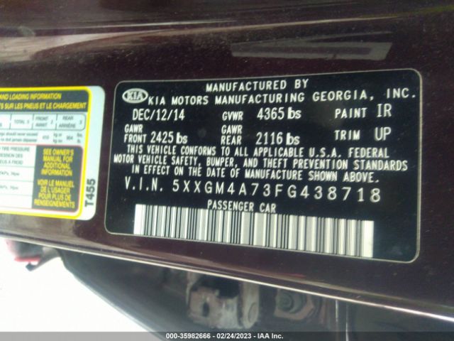 5XXGM4A73FG438718 KIA Optima Lx