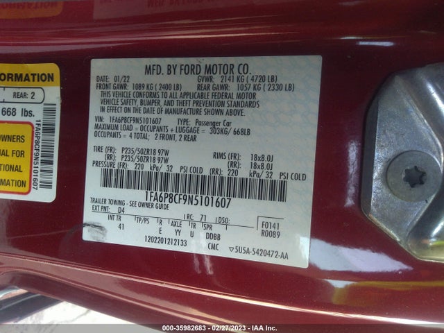 2022 Ford Mustang, VIN: 1FA6P8CF9N5101607