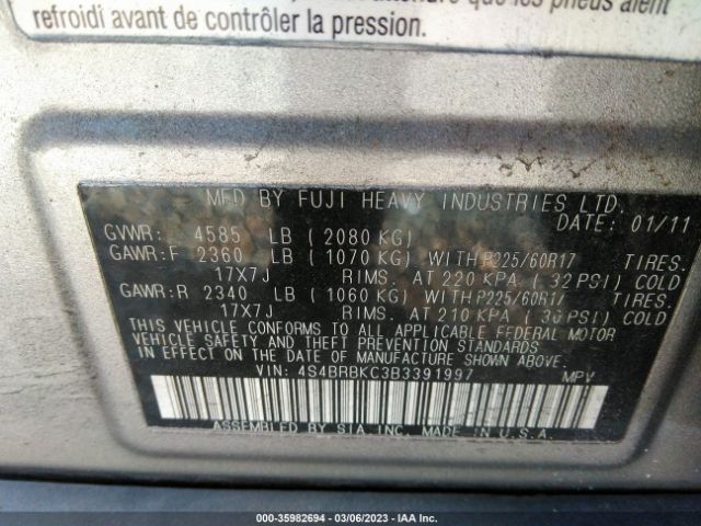 4S4BRBKC3B3391997 Subaru Outback 2.5i Limited Pwr Moon