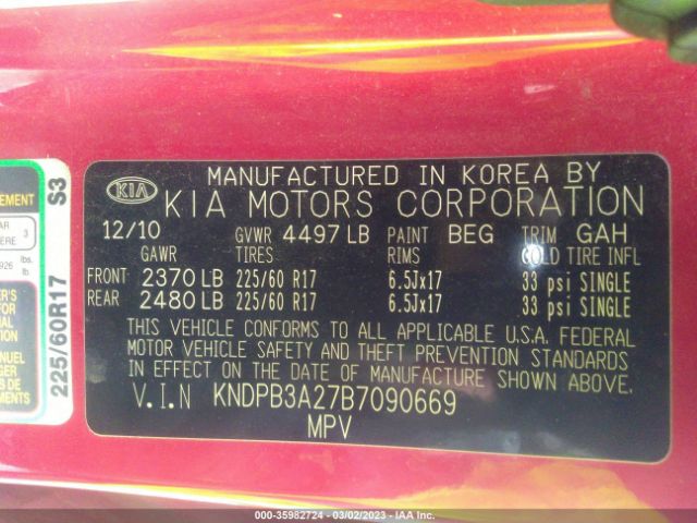 KNDPB3A27B7090669 KIA Sportage Lx