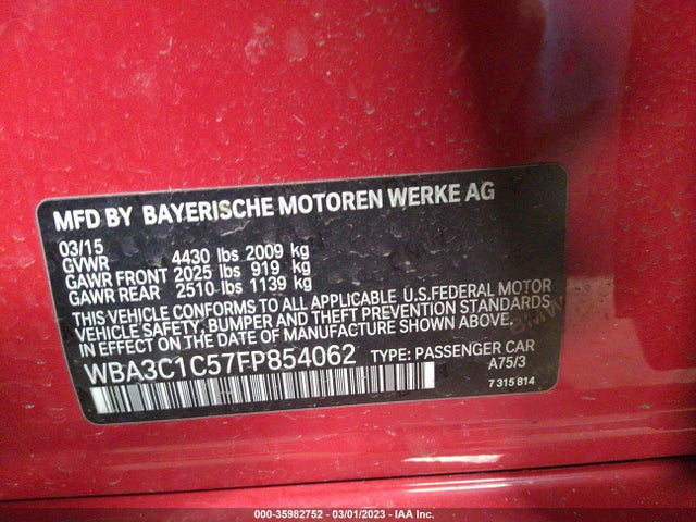 2015 BMW 3 SERIES 328I VIN: WBA3C1C57FP854062