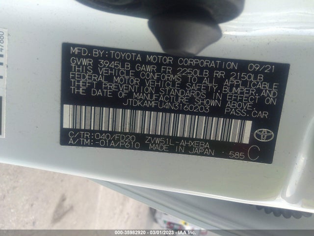 2022 Toyota Prius, VIN: JTDKAMFU4N3160203